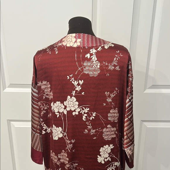Chico's Travelers Women’s Burgundy Cream Jacket Kimono Boho Gypsy Size 12P/14P - Picture 7 of 11